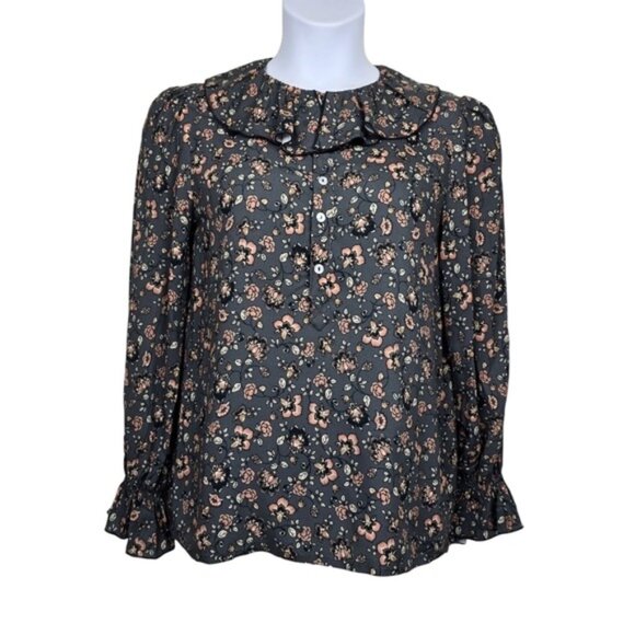 Elefantine Tops - Elefantine Womens Long Sleeve Dark Grey Floral Collared Button Up Shirt Size M